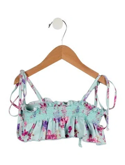 Pre-owned Loveshackfancy Babies' Girls' Floral Printed Bikini Top W/ Tags In Blue