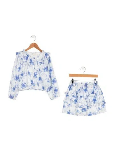 Pre-owned Loveshackfancy Kids' Girls' Floral Ruffled Skirt Set In White