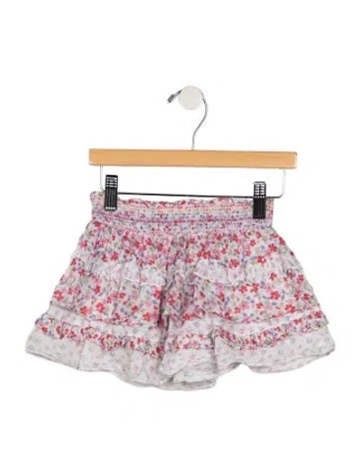 Pre-owned Loveshackfancy Babies' Girls Floral Ruffled Tiered Skirt In Pink/white