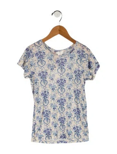 Pre-owned Loveshackfancy Kids' Girls' Floral Short Sleeve Top In Blue