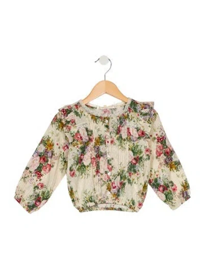 Pre-owned Loveshackfancy Babies' Girls' Long Sleeve Floral Dress W/ Tags In Neutral