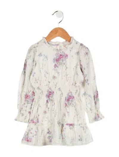 Pre-owned Loveshackfancy Babies' Girls' Longsleeve Floral Print Dress In White