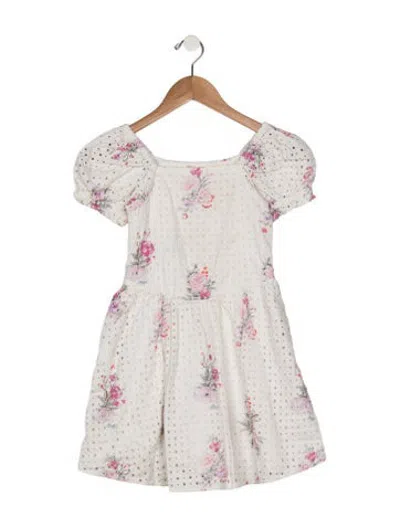 Pre-owned Loveshackfancy Kids' Girls Pattern Print Midi Dress In White