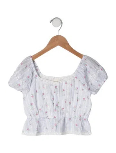 Pre-owned Loveshackfancy Kids' Girls' Pattern Printed Short Sleeve Top In White