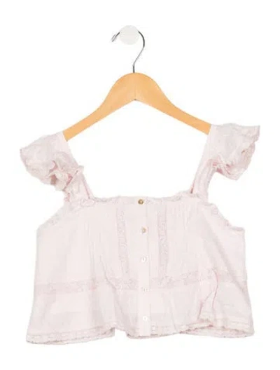 Pre-owned Loveshackfancy Kids' Girls Pleated Button Closure Top W/tags In Pink