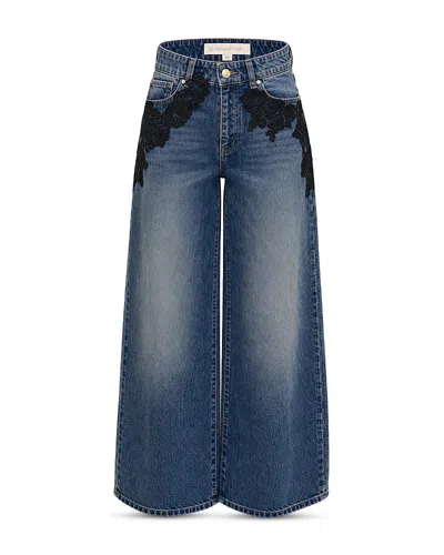 Loveshackfancy Girls' Romelle Tween Lace Overlay Wide Leg Jeans - Big Kid In Blue