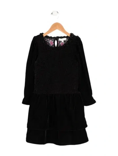 Pre-owned Loveshackfancy Kids' Girls' Ruffled Long Sleeve Dress In Black
