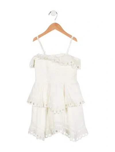 Pre-owned Loveshackfancy Kids' Girls' Sleeveless Eyelet Trim Dress In White