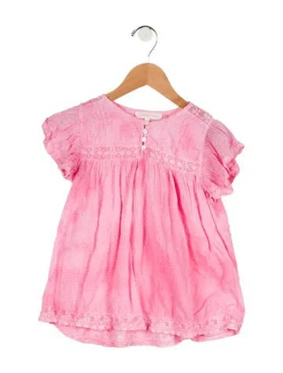 Pre-owned Loveshackfancy Kids' Girls' Swiss Dot Pleated Blouse In Pink