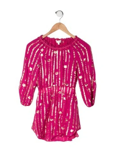 Pre-owned Loveshackfancy Kids' Glitter Accent Long Sleeve Dress In Gold/pink