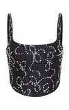 Loveshackfancy Glorianna Crystal-embellished Satin Corset Top In Black
