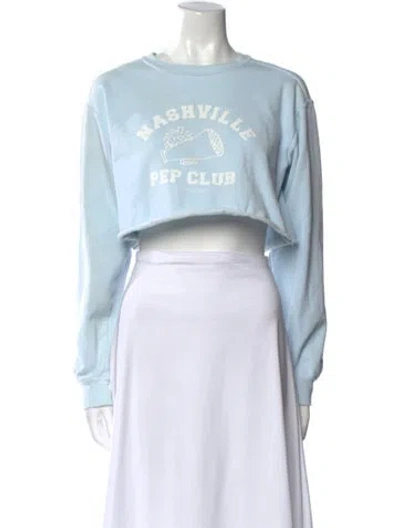 Pre-owned Loveshackfancy Graphic Print Crew Neck Crop Top In Blue