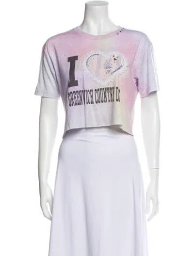 Pre-owned Loveshackfancy Graphic Print Crew Neck Crop Top In Pink