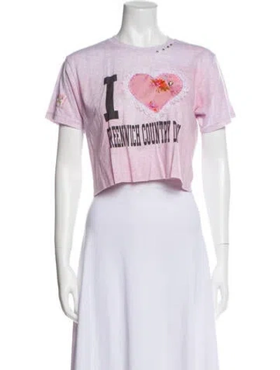 Pre-owned Loveshackfancy Graphic Print Crew Neck Crop Top In Pink
