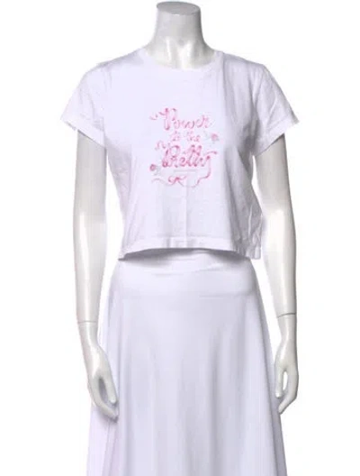 Pre-owned Loveshackfancy Graphic Print Crew Neck Crop Top In White
