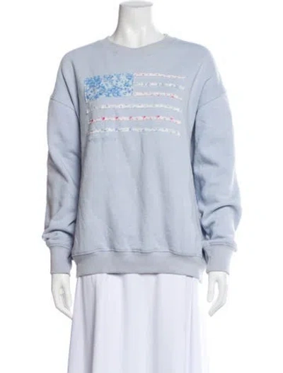 Pre-owned Loveshackfancy Graphic Print Crew Neck Sweater In Blue