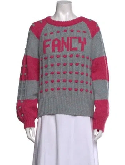 Pre-owned Loveshackfancy Graphic Print Crew Neck Sweater In Blue