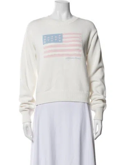 Pre-owned Loveshackfancy Graphic Print Crew Neck Sweater In Neutrals