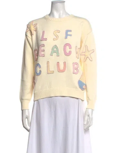 Pre-owned Loveshackfancy Graphic Print Crew Neck Sweater W/ Tags In Neutrals/yellow
