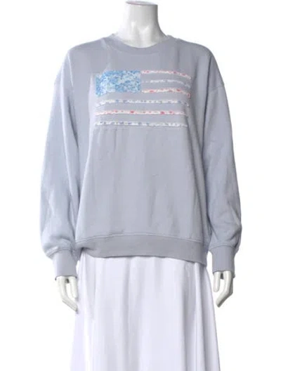 Pre-owned Loveshackfancy Graphic Print Crew Neck Sweatshirt In Blue