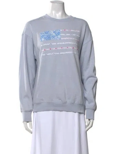 Pre-owned Loveshackfancy Graphic Print Crew Neck Sweatshirt In Blue