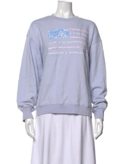 Pre-owned Loveshackfancy Graphic Print Crew Neck Sweatshirt In Blue