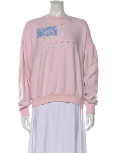 Pre-owned Loveshackfancy Graphic Print Crew Neck Sweatshirt In Pink