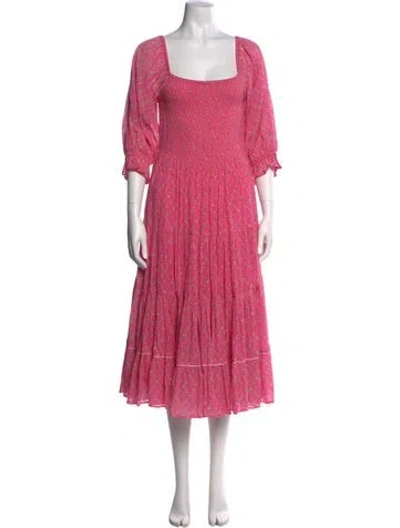 Pre-owned Loveshackfancy Graphic Print Midi Length Dress In Pink