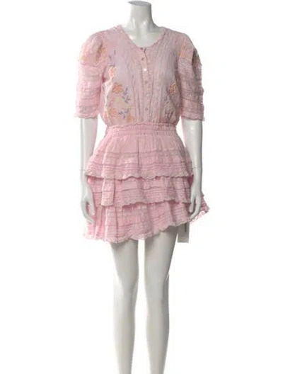 Pre-owned Loveshackfancy Graphic Print Mini Dress In Pink