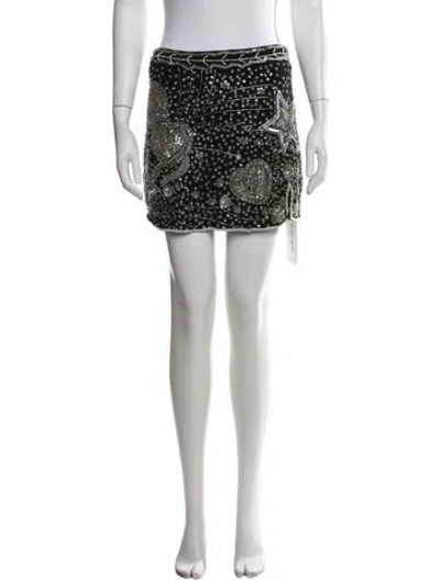 Pre-owned Loveshackfancy Graphic Print Mini Skirt In Black