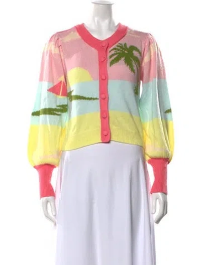 Pre-owned Loveshackfancy Graphic Print Open Front Sweater In Pink