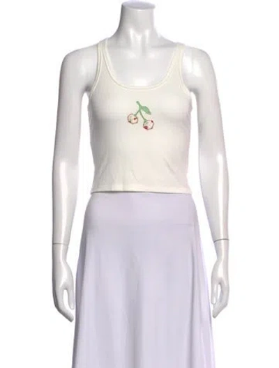 Pre-owned Loveshackfancy Graphic Print Scoop Neck Crop Top In White