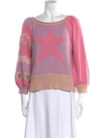 Pre-owned Loveshackfancy Graphic Print Scoop Neck Sweater In Pink