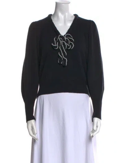 Pre-owned Loveshackfancy Graphic Print V-neck Sweater In Black