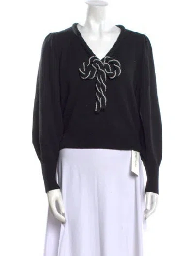 Pre-owned Loveshackfancy Graphic Print V-neck Sweater In Black