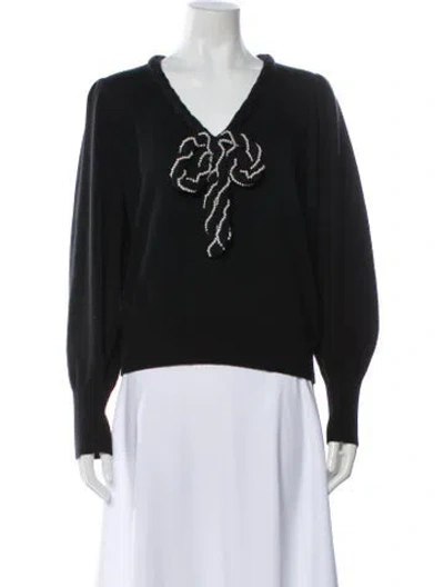 Pre-owned Loveshackfancy Graphic Print V-neck Sweater In Black