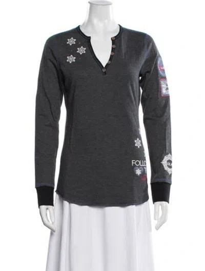 Pre-owned Loveshackfancy Graphic Print V-neck Sweater In Gray