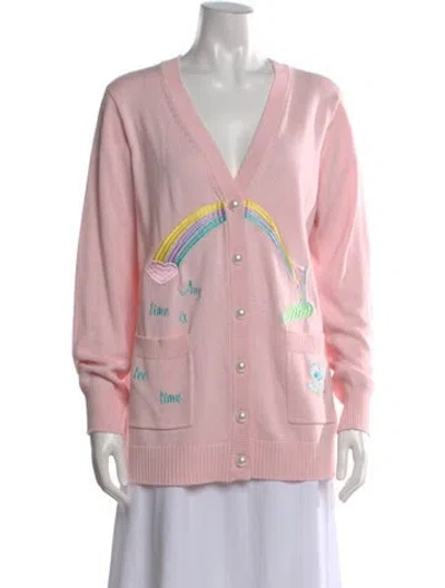 Pre-owned Loveshackfancy Graphic Print V-neck Sweater In Pink