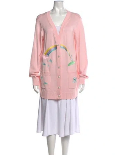 Pre-owned Loveshackfancy Graphic Print V-neck Sweater In Pink