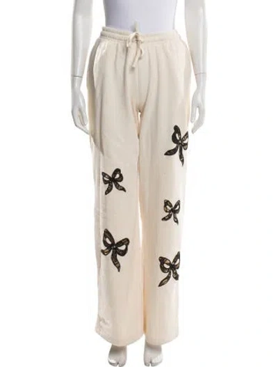 Pre-owned Loveshackfancy Graphic Print Wide Leg Pants W/ Tags In Neutral
