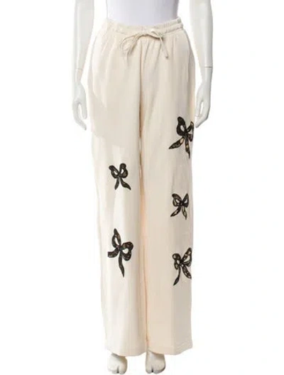Pre-owned Loveshackfancy Graphic Print Wide Leg Pants W/ Tags In Neutral