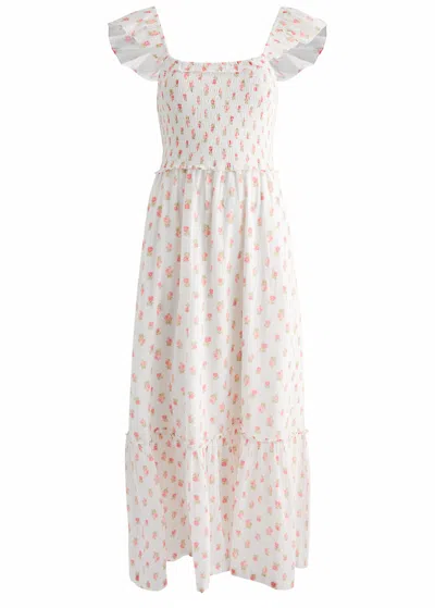 Loveshackfancy Guinevere Floral-print Cotton Maxi Dress In White And Pink