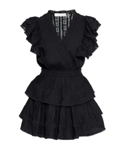 Loveshackfancy Gwen Ruffle Mini Dress In Black