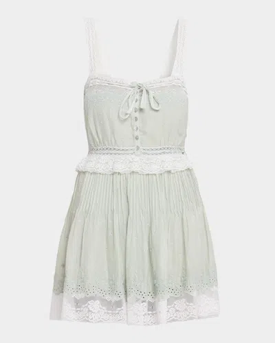 Loveshackfancy Hadlee Embroidered Lace-trim Mini Dress In Green