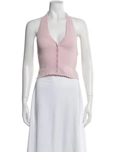 Pre-owned Loveshackfancy Halterneck Sleeveless Crop Top In Pink