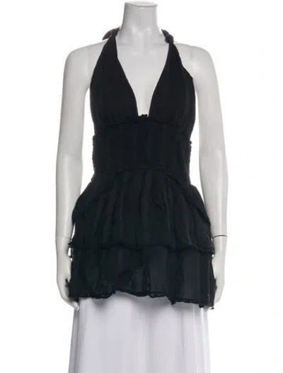 Pre-owned Loveshackfancy Halterneck Sleeveless Top In Black