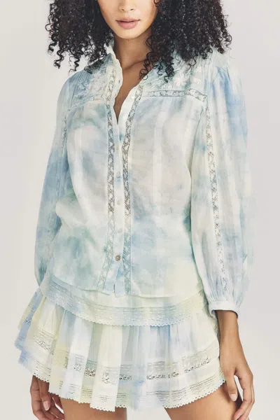Loveshackfancy Hand Dye Button Front Top In Blue