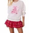Loveshackfancy Havenleigh Christmas Bow Fleece Pullover In White In White