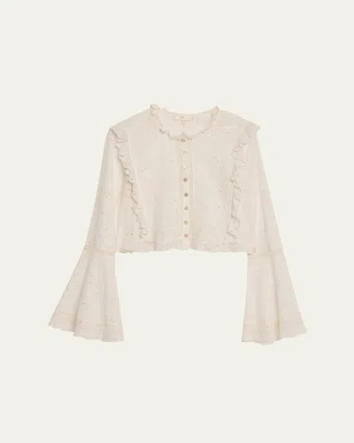 Loveshackfancy Hawthorn Eyelet-embroidered Top In Neutral