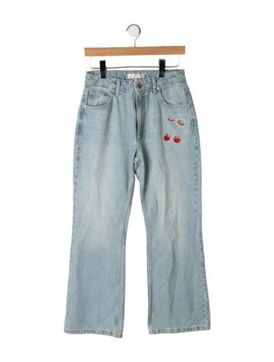 Pre-owned Loveshackfancy High-rise Flared Jeans In Blue/green